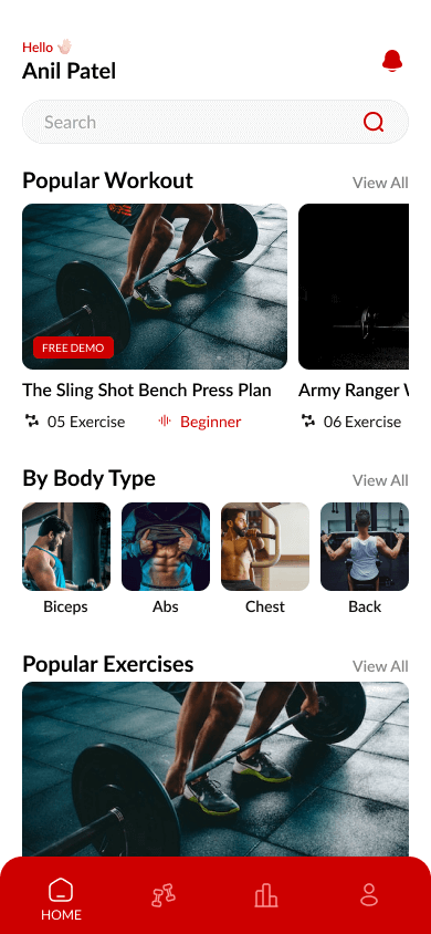 Fitness App Home Screen