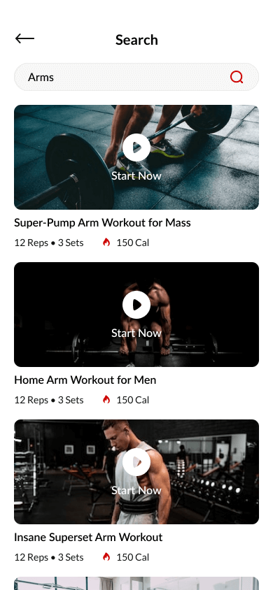 Fitness App Search Result