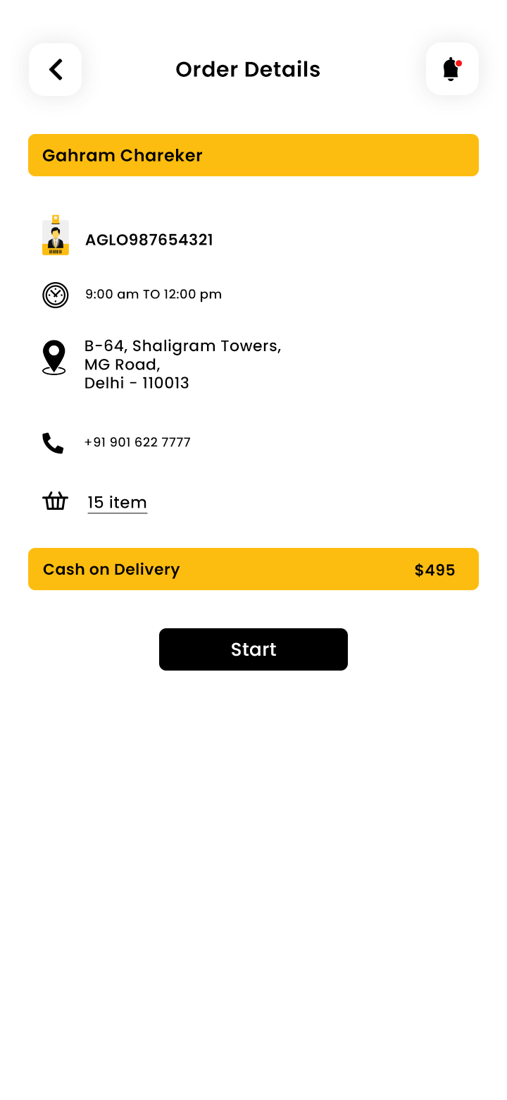 Food Delivery Boy App order details