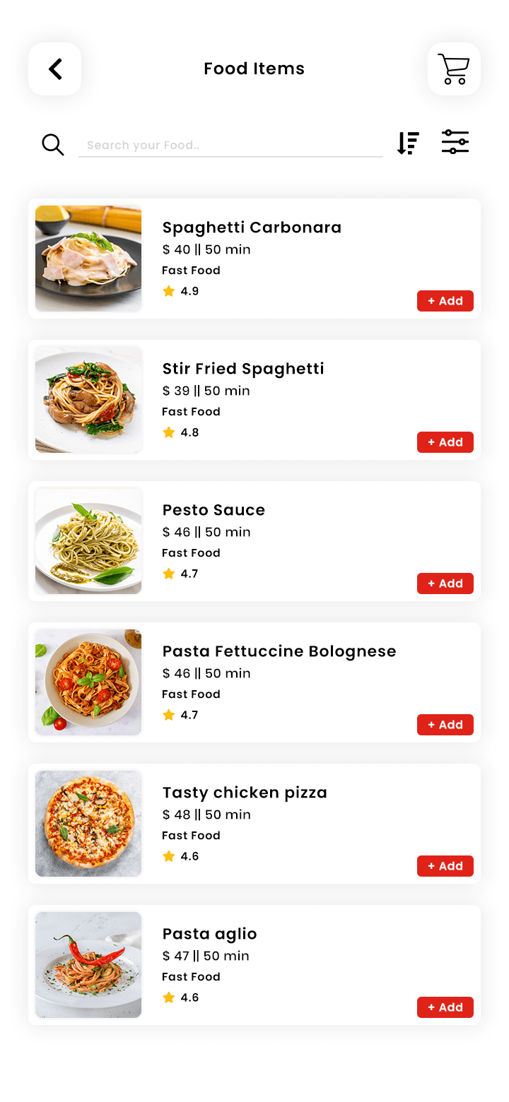 Food Delivery User App Food List