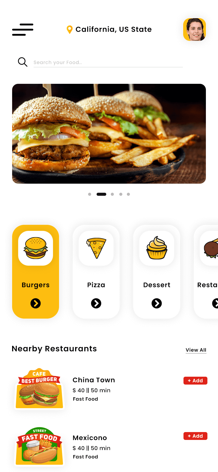 Food Delivery User App Home