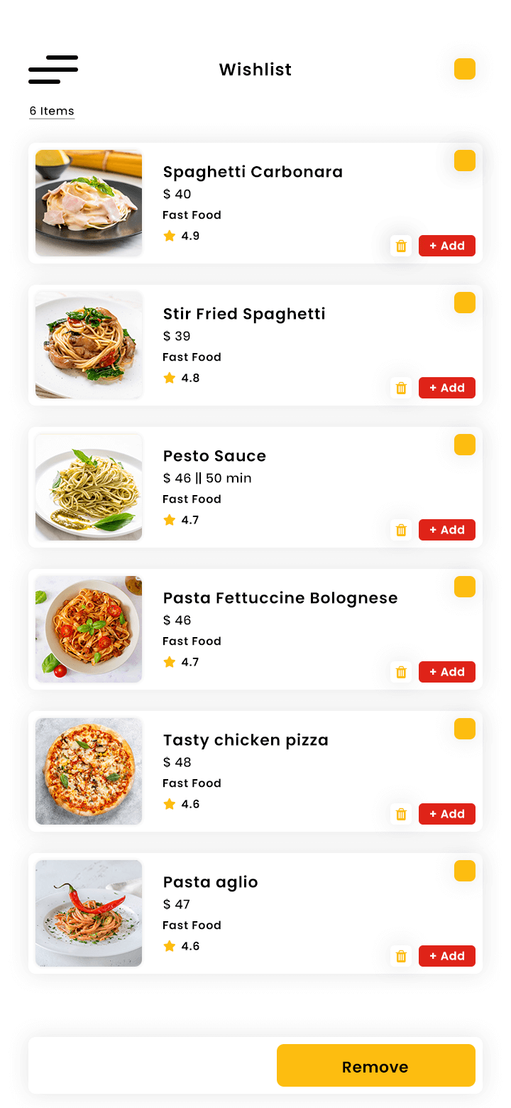 Food Delivery User App Wishlist