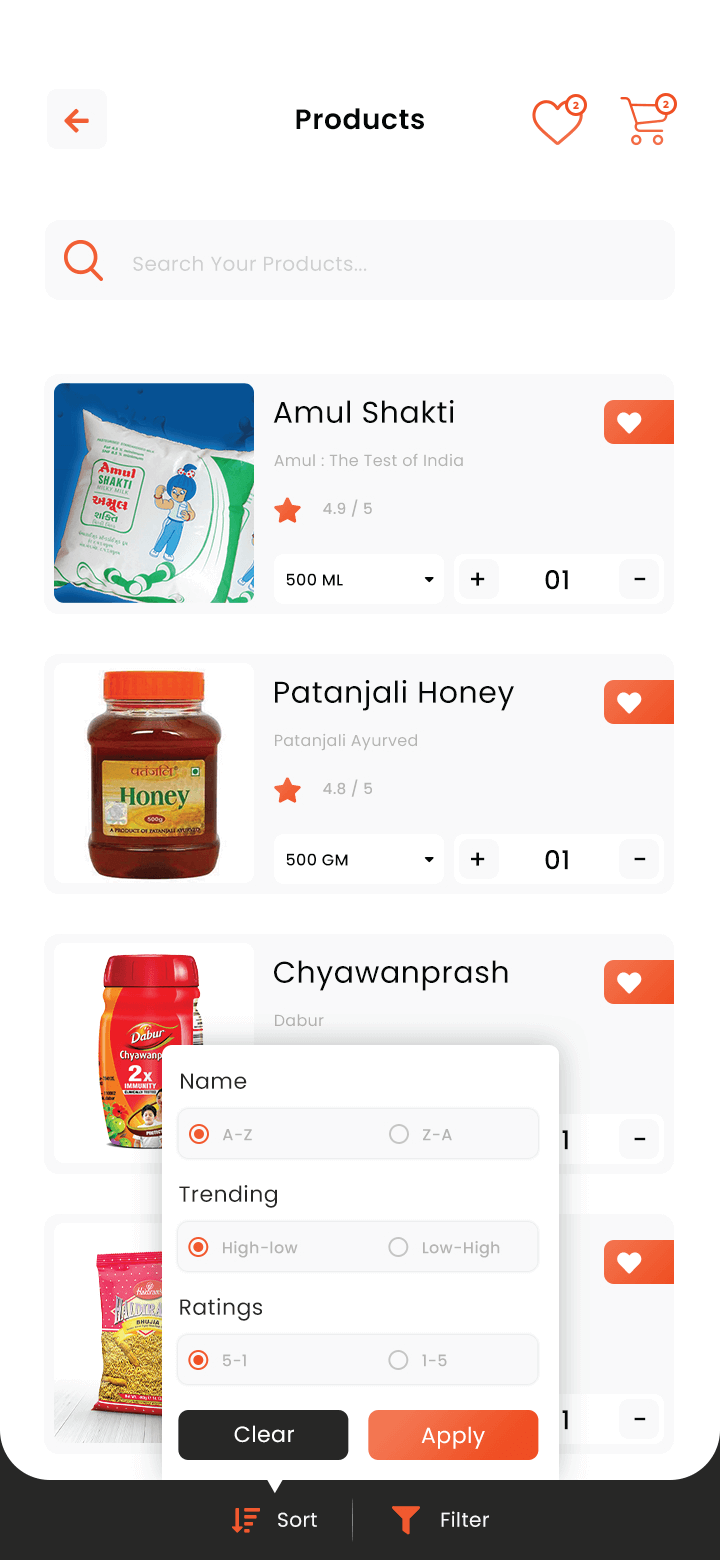 Grocery User App product list