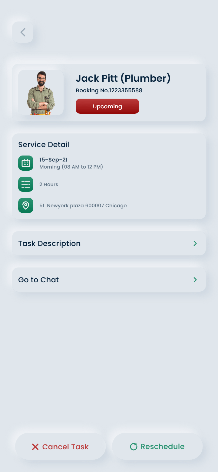 Home Service App Booking Active Details