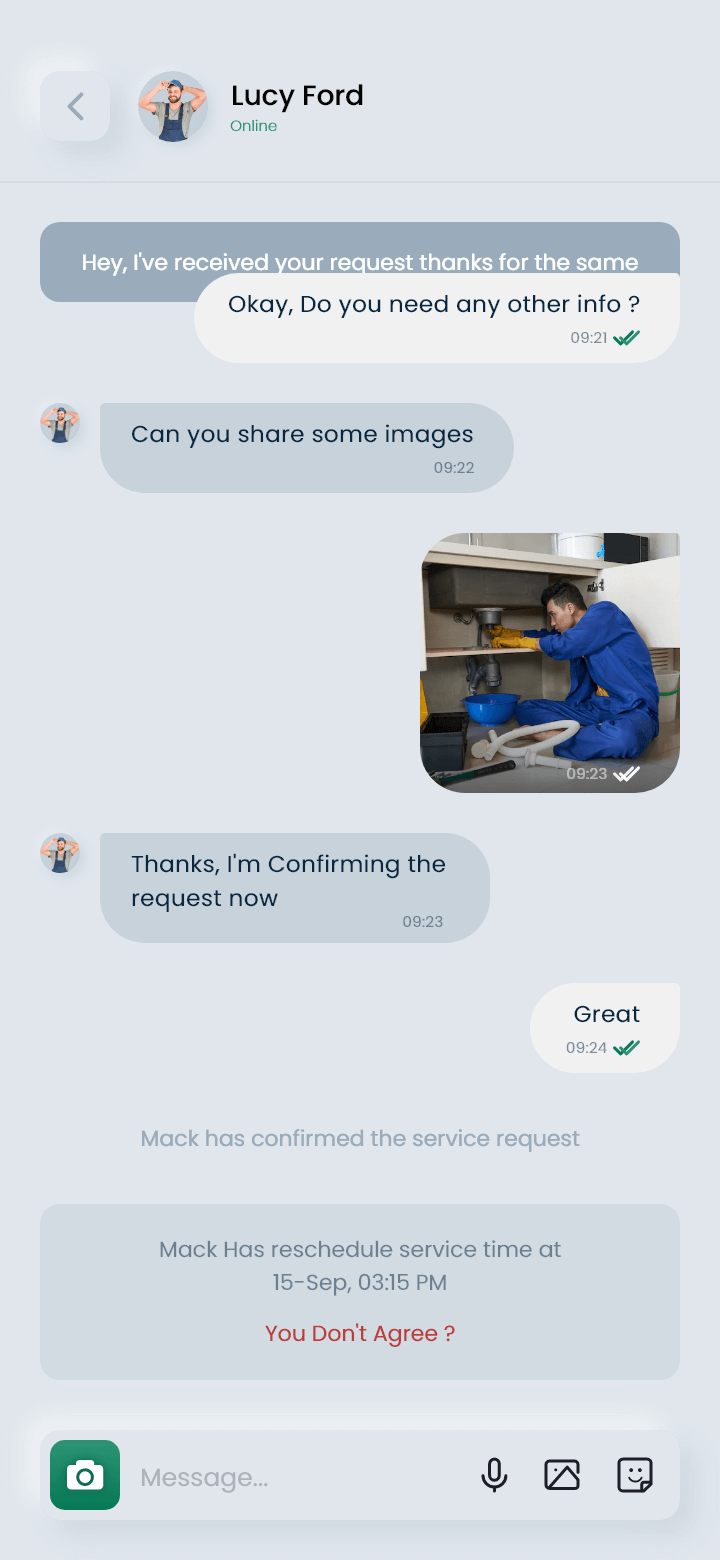 Home Service App Chat Service Request