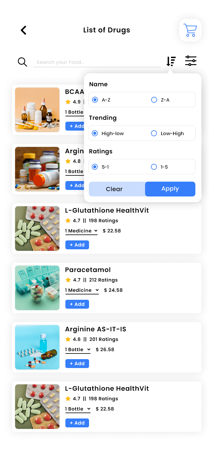 Medicine Delivery App list of Drugs
