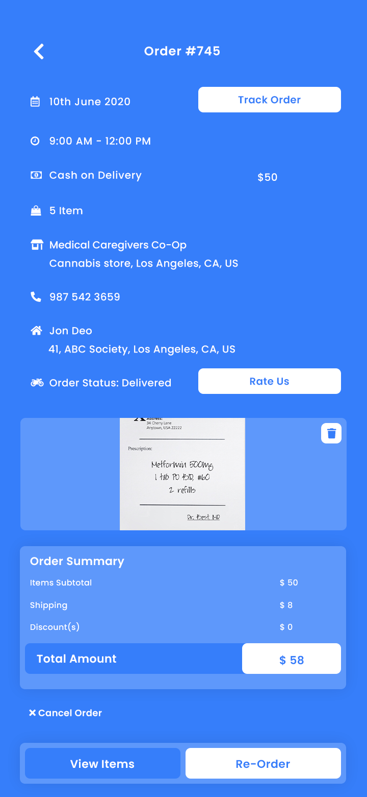 Medicine Delivery App order detail