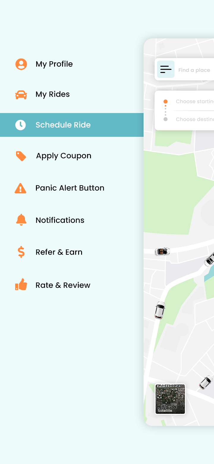Taxi User App Menu